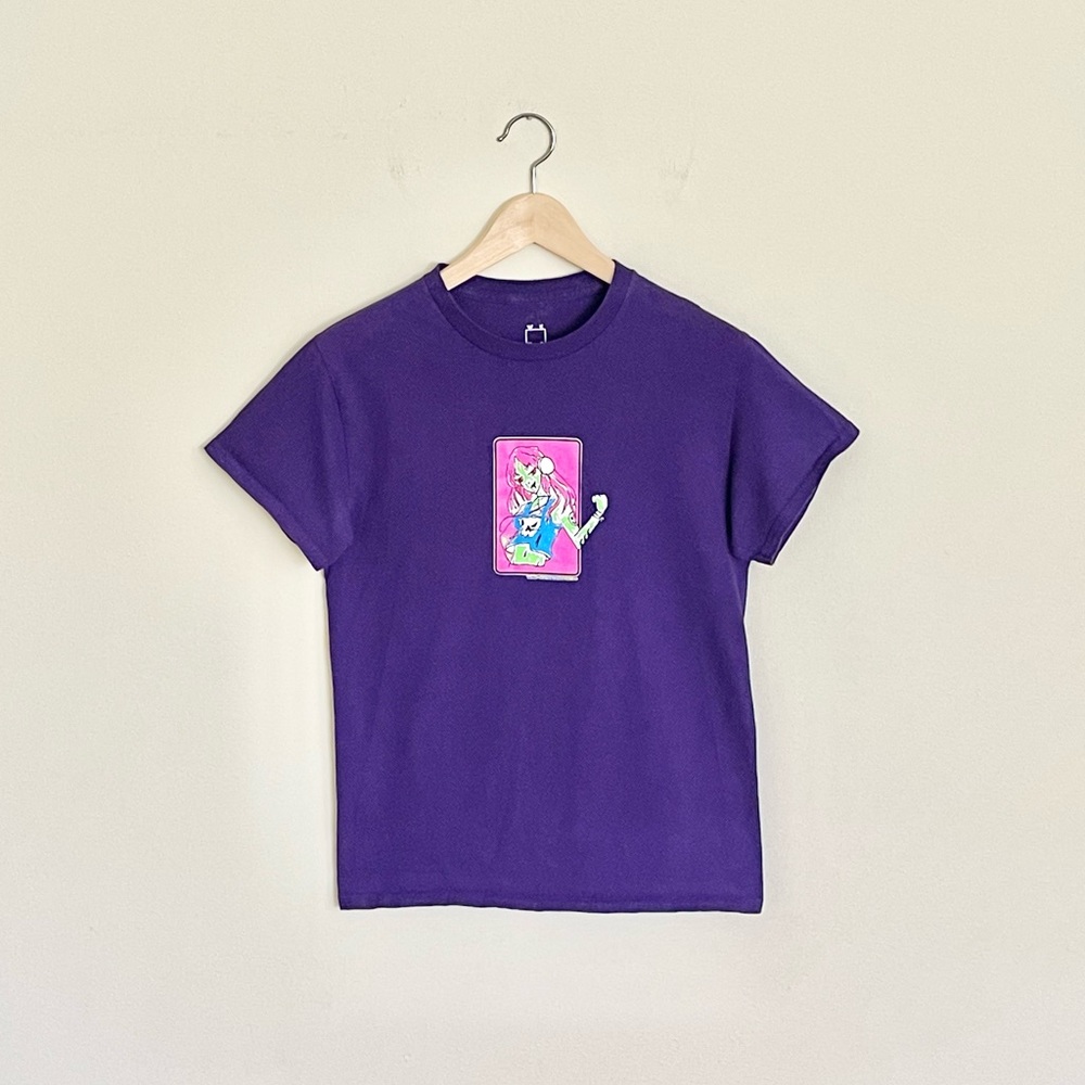 WKND Skateboards Muscle Headphones Girl Graphic Purple T Shirt Adult size Small